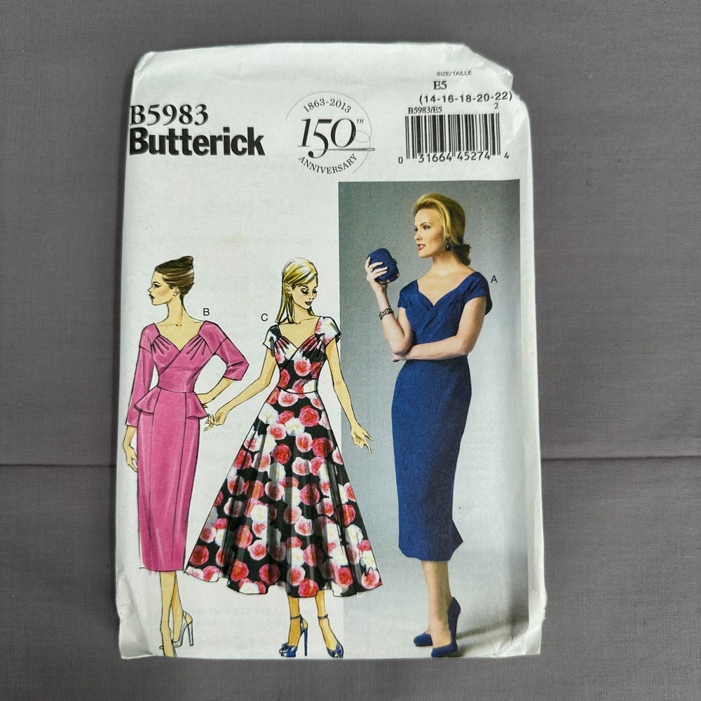 Butterick B5983 Womens Dress Sewing Pattern Size 14-22 Uncut Fit Flare Evening